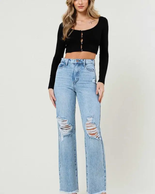 Distressed Wide Leg Jeans