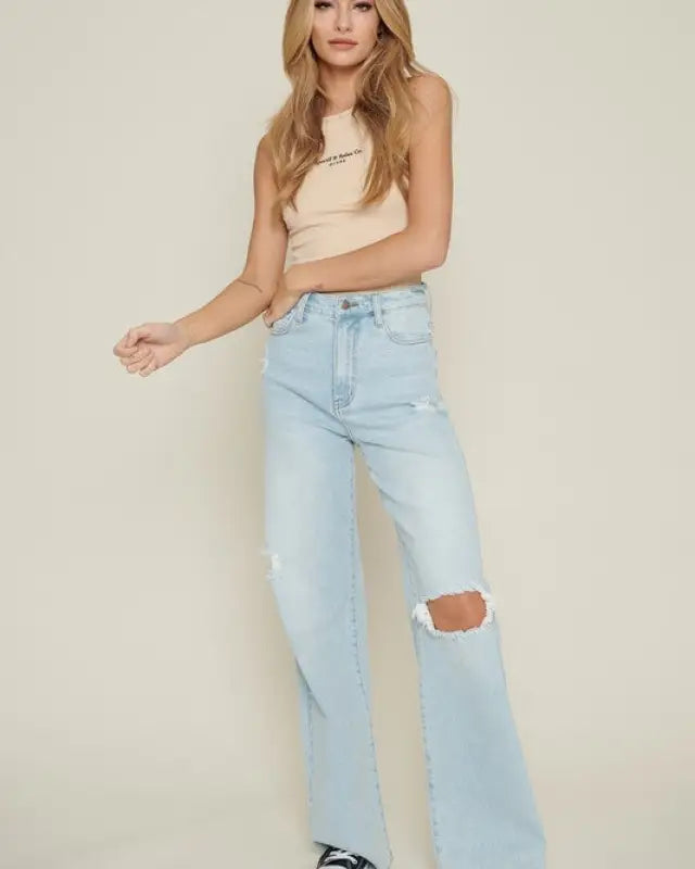 Distressed Wide Leg Jeans