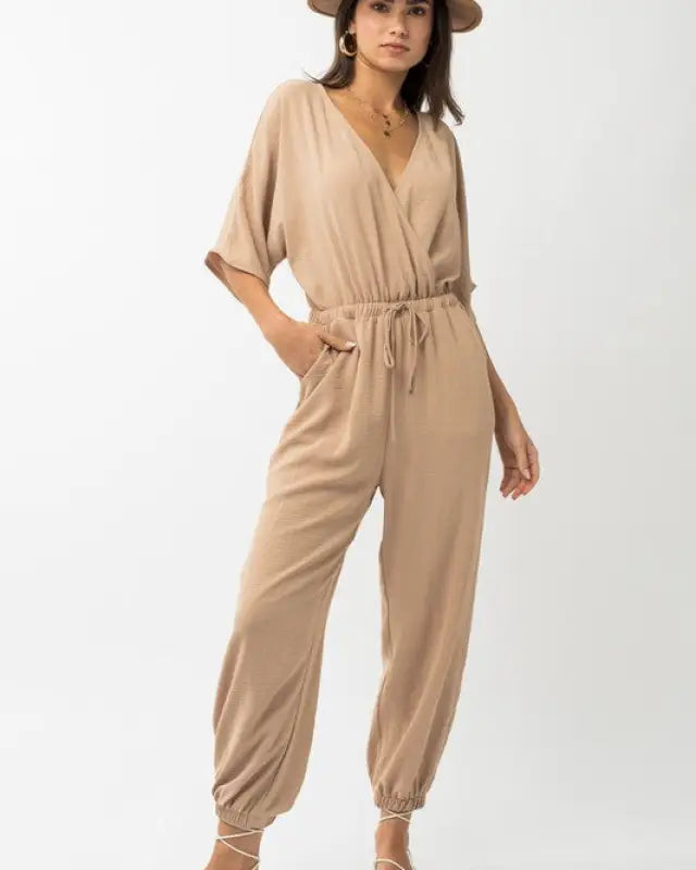 Dolman Sleeve Surplice Jumpsuit