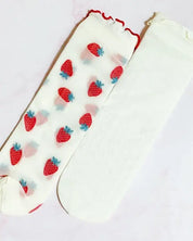 Dots And Strawberries Sheer Socks Set Of 2 Pairs - White / OS