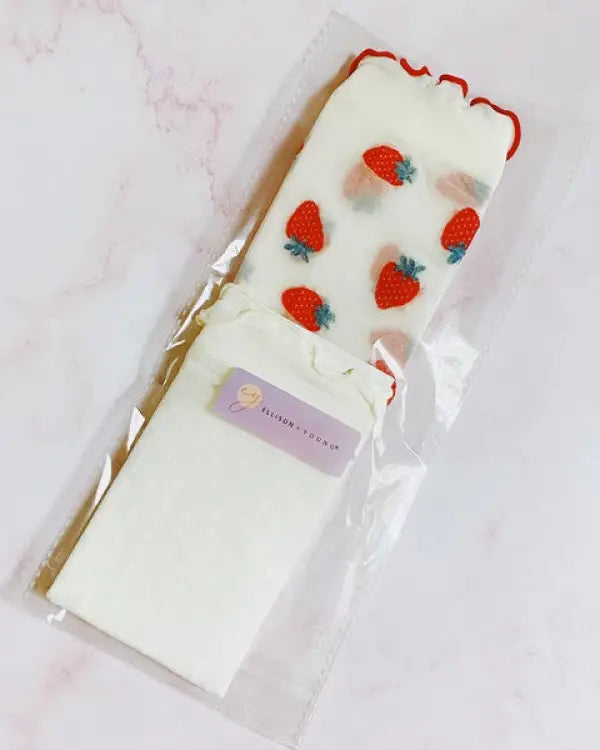 Dots And Strawberries Sheer Socks Set Of 2 Pairs - White / OS