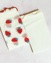 Dots And Strawberries Sheer Socks Set Of 2 Pairs - White / OS