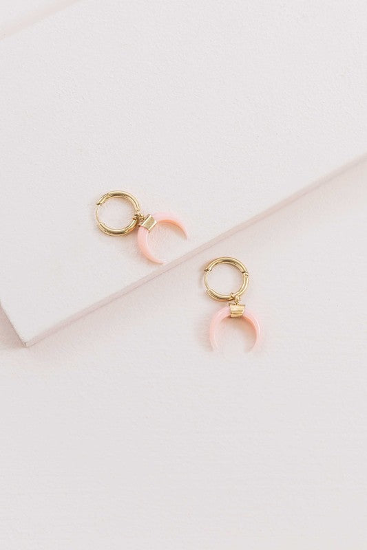 Double Horn Pink Hoop Earrings - 14K / OS