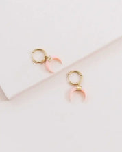 Double Horn Pink Hoop Earrings - 14K / OS