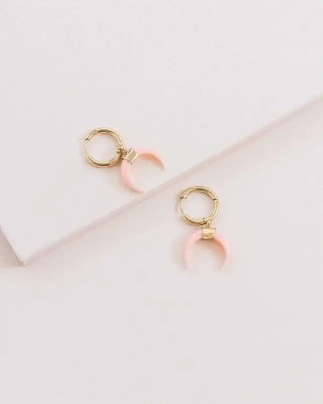 Double Horn Pink Hoop Earrings - 14K / OS