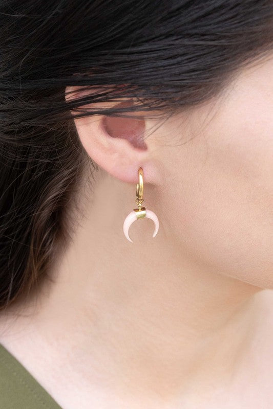 Double Horn Pink Hoop Earrings - 14K / OS