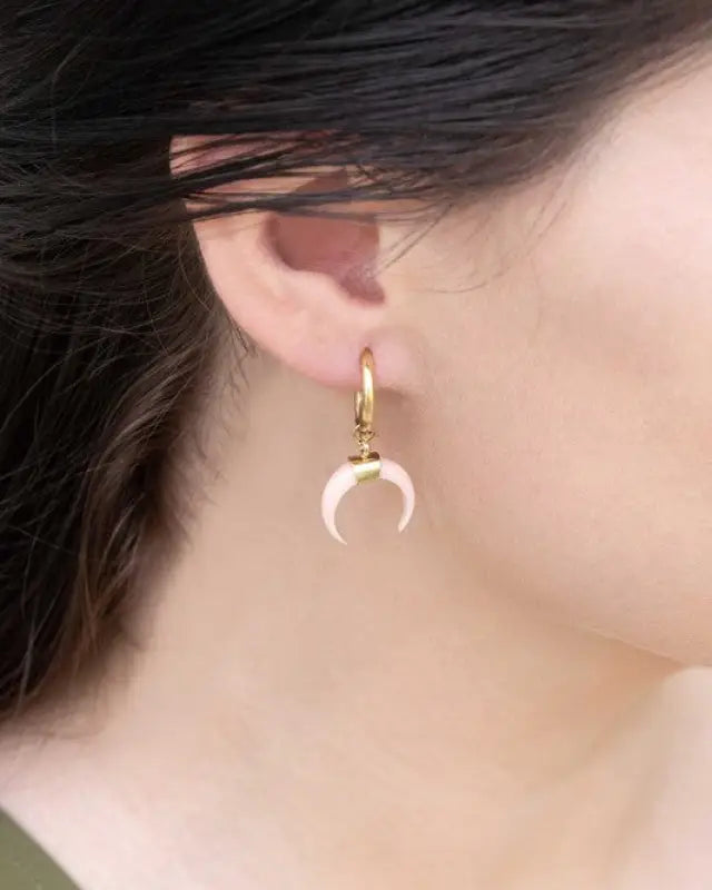 Double Horn Pink Hoop Earrings - 14K / OS