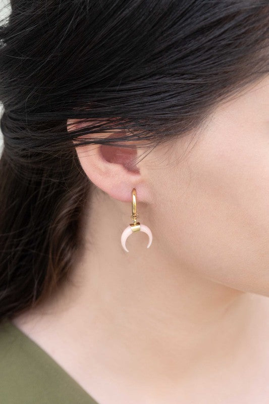 Double Horn Pink Hoop Earrings - 14K / OS