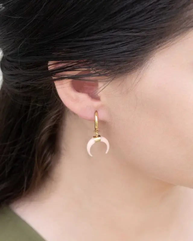 Double Horn Pink Hoop Earrings - 14K / OS