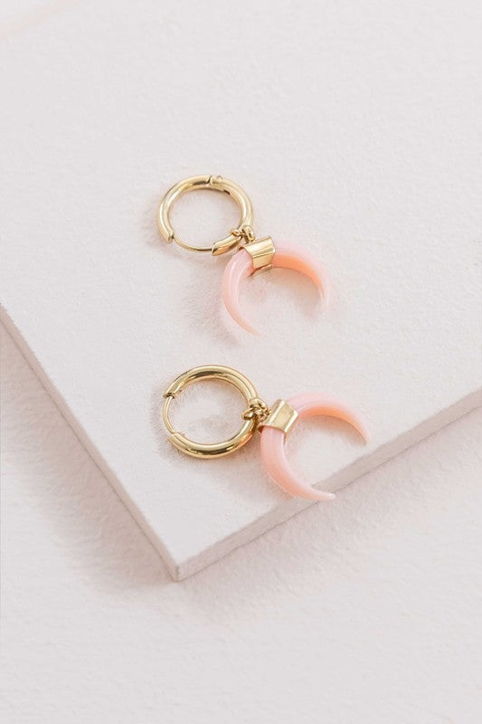 Double Horn Pink Hoop Earrings - 14K / OS