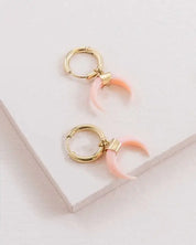 Double Horn Pink Hoop Earrings - 14K / OS