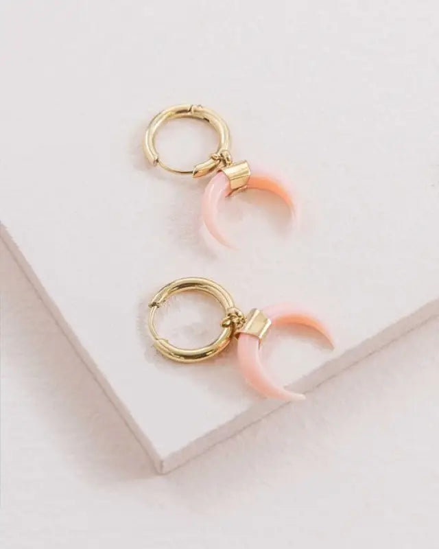 Double Horn Pink Hoop Earrings - 14K / OS