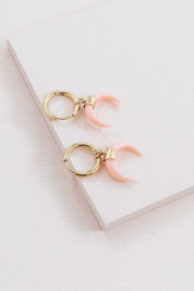 Double Horn Pink Hoop Earrings - 14K / OS