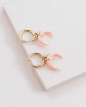 Double Horn Pink Hoop Earrings - 14K / OS