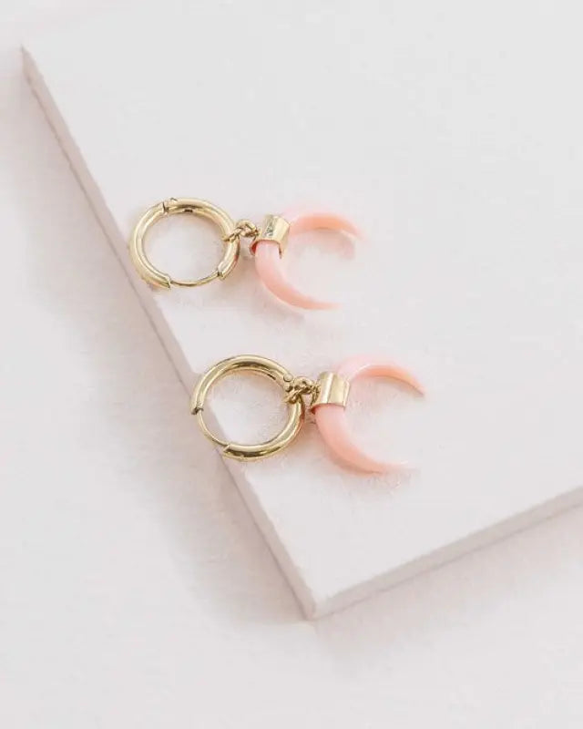 Double Horn Pink Hoop Earrings - 14K / OS