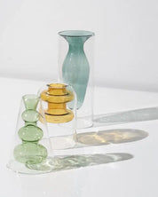 Double Layer Transparent Glass Vase 3 Pcs/Set - Green/Turquoise/Yellow / One Size