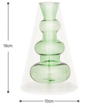 Double Layer Transparent Glass Vase 3 Pcs/Set - Green/Turquoise/Yellow / One Size