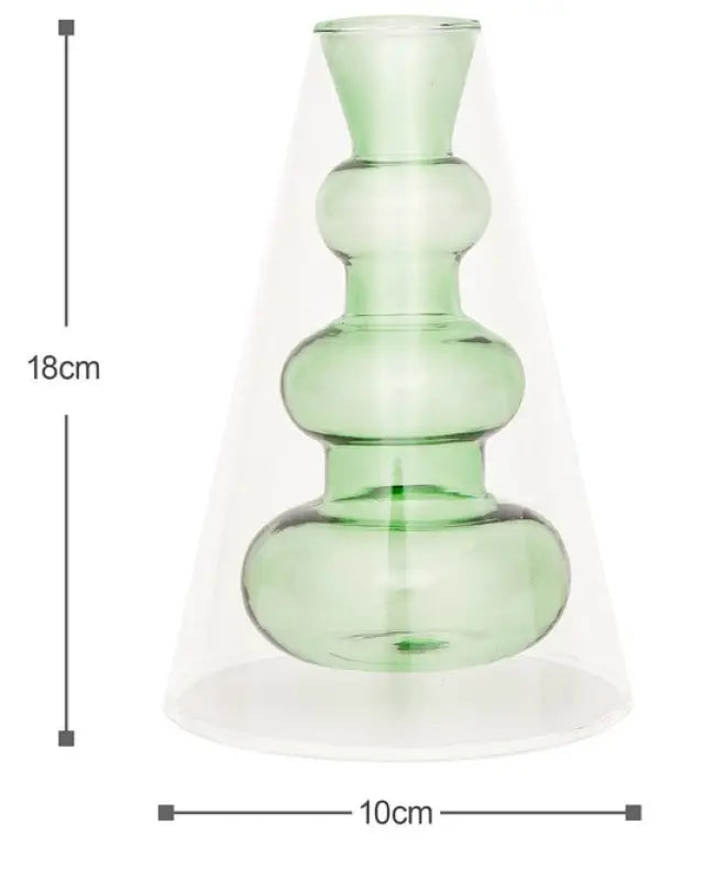 Double Layer Transparent Glass Vase 3 Pcs/Set - Green/Turquoise/Yellow / One Size