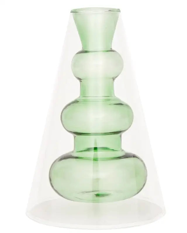 Double Layer Transparent Glass Vase 3 Pcs/Set - Green/Turquoise/Yellow / One Size