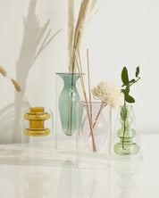 Double Layer Transparent Glass Vase 3 Pcs/Set - Green/Turquoise/Yellow / One Size