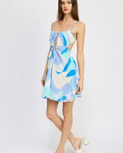 DOUBLE TIE MINI PRINTED DRESS