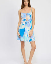 DOUBLE TIE MINI PRINTED DRESS