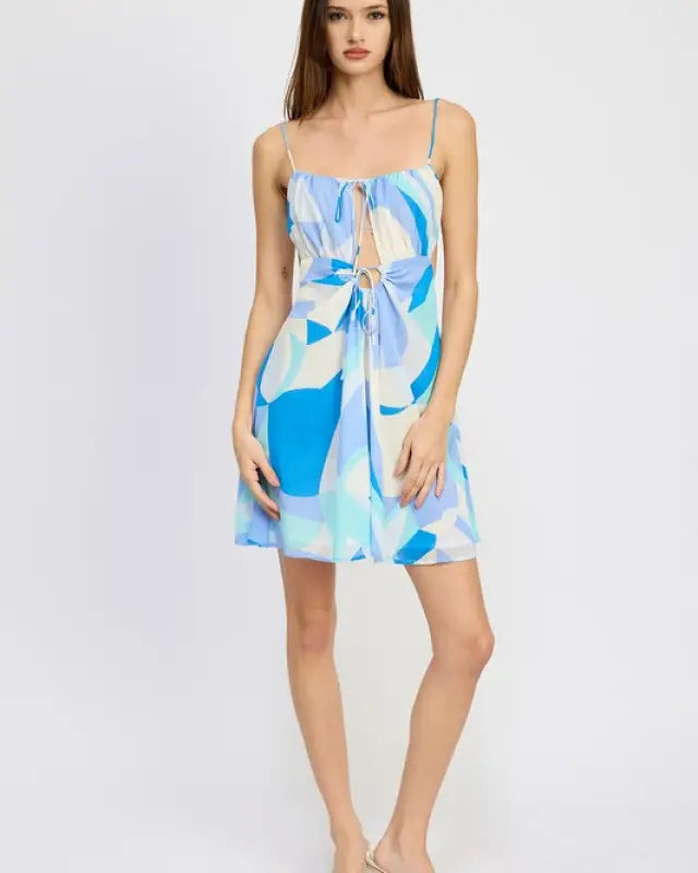 DOUBLE TIE MINI PRINTED DRESS