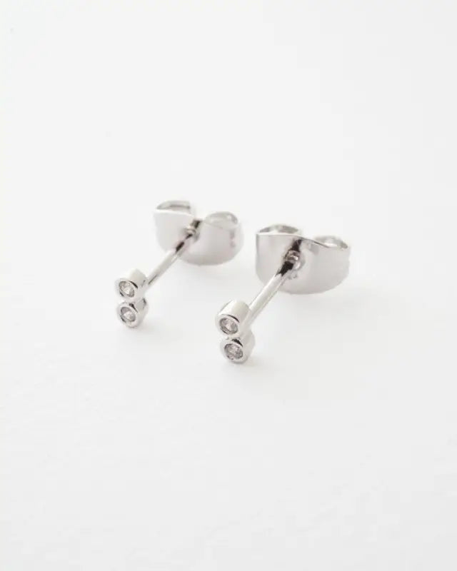 Double Tiny Crystal Bezel Stud Earrings