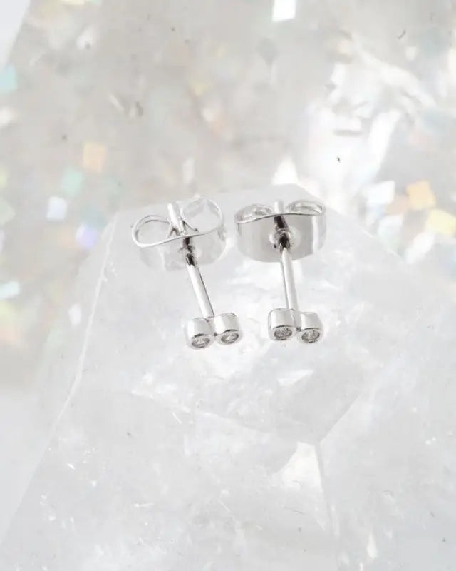 Double Tiny Crystal Bezel Stud Earrings