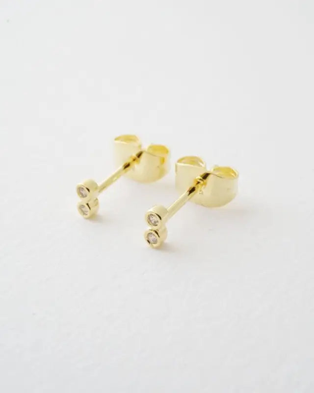 Double Tiny Crystal Bezel Stud Earrings