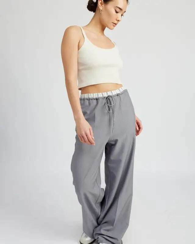 DOUBLE WAIST STREUIGHT LEG PANTS