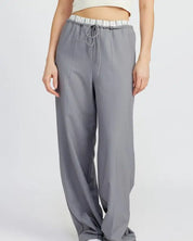 DOUBLE WAIST STREUIGHT LEG PANTS - GREY / S