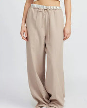 DOUBLE WAIST STREUIGHT LEG PANTS - TAUPE / S