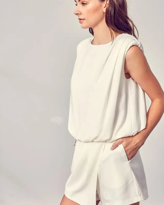 Drape Neck Open Back Romper