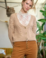 Drop Shoulder Cable Knit Cardigan