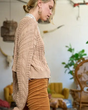 Drop Shoulder Cable Knit Cardigan