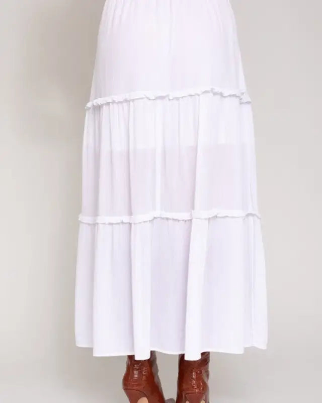 Elastic Waist Merrow Edge Tiered Midi Skirt