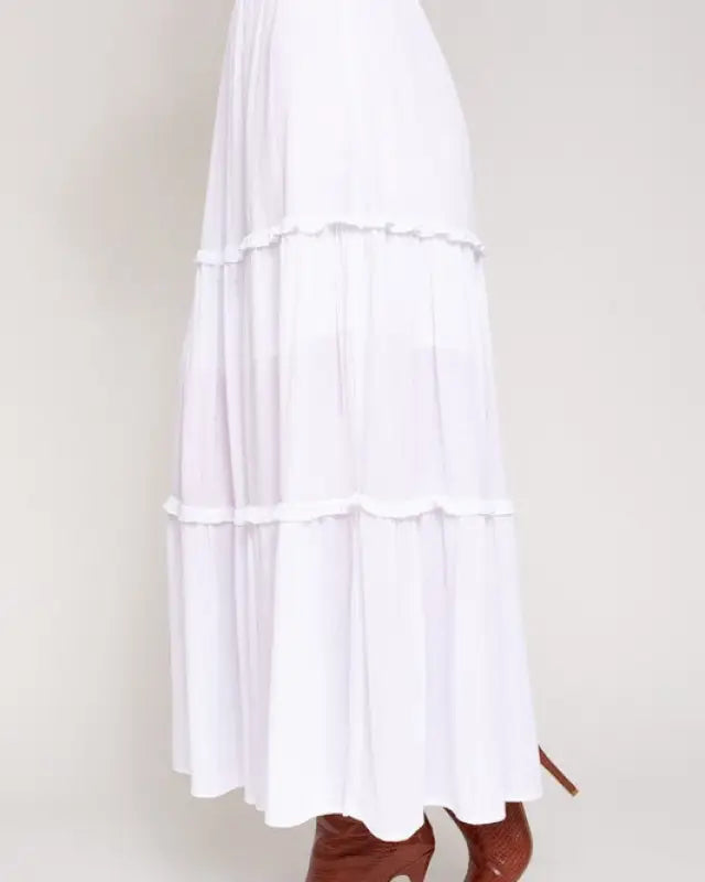 Elastic Waist Merrow Edge Tiered Midi Skirt