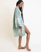 Embroidered Floral Vine Lightweight Kimono