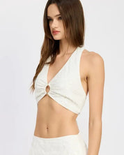 HALTER NECK CROPPED TOP WITH BACK TIE