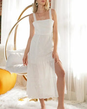 Embroidered Maxi Dress - WHITE / XS