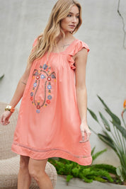 Embroidered Square Neck Mini Dress