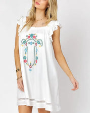 Embroidered Square Neck Mini Dress