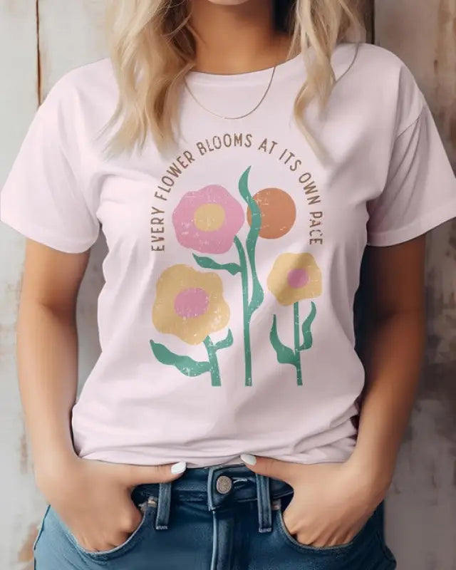 Every Flower Bloom Boho Graphic Tee - Soft Pink / S