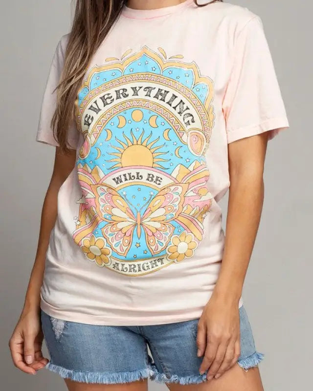 Everything Will Be Alright Graphic Top - L Pink Mineral Wash / S