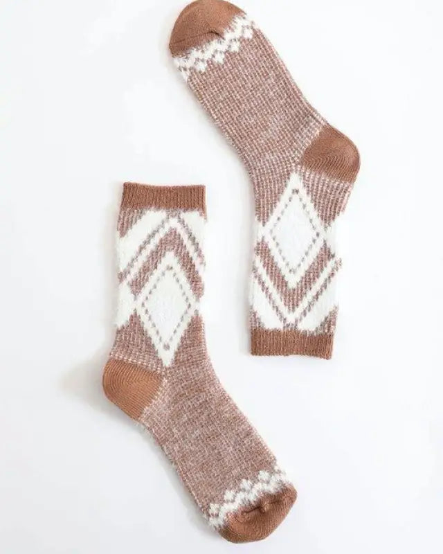 Fabiola Faux Mohair Diamond Pattern Socks