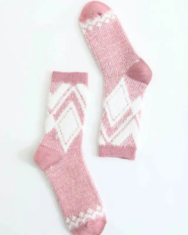 Fabiola Faux Mohair Diamond Pattern Socks