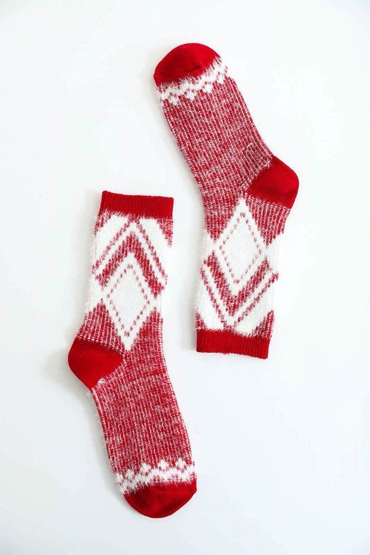 Fabiola Faux Mohair Diamond Pattern Socks