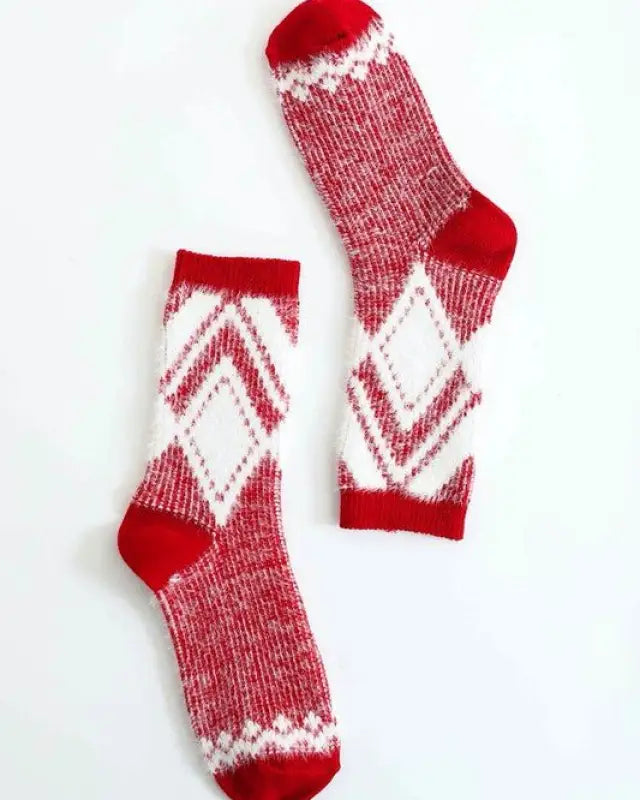 Fabiola Faux Mohair Diamond Pattern Socks