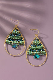 Faceted glass beaded teardrop hoop earrings - Green / one size - Rings